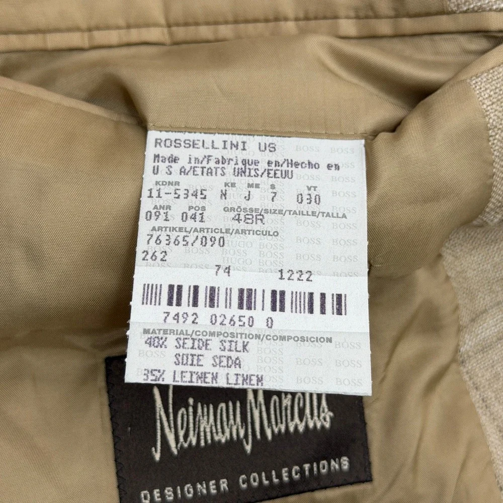 VTG Hugo Boss Sport Coat Mens 48R Beige Neiman Marcus Silk Linen Wool USA Made